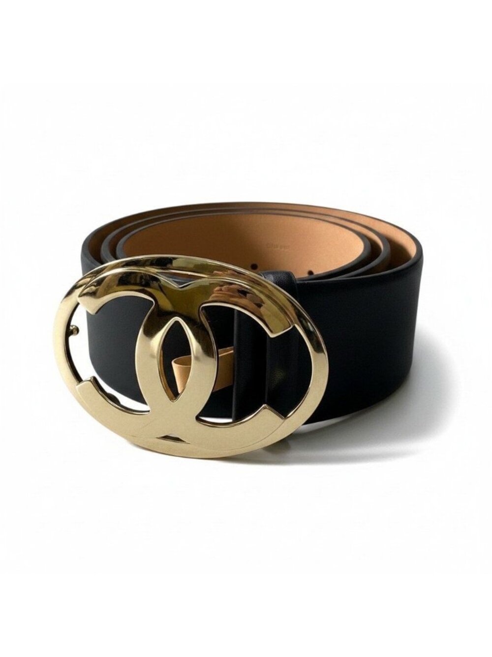 Chanel CC Logo Big Buckle Leather Belt 34/85 Black Gold